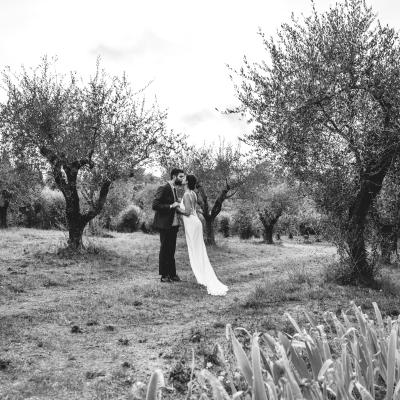 Escapade et baiser des mariés 